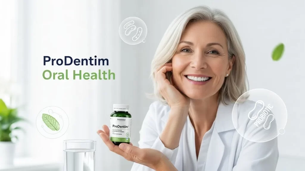 Healthy white smile representing balanced oral bacteria supported by ProDentim